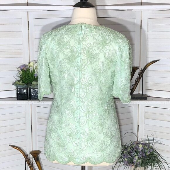 Vintage Beaded Sequined Blouse Lime Green XL - Picture 2 of 12